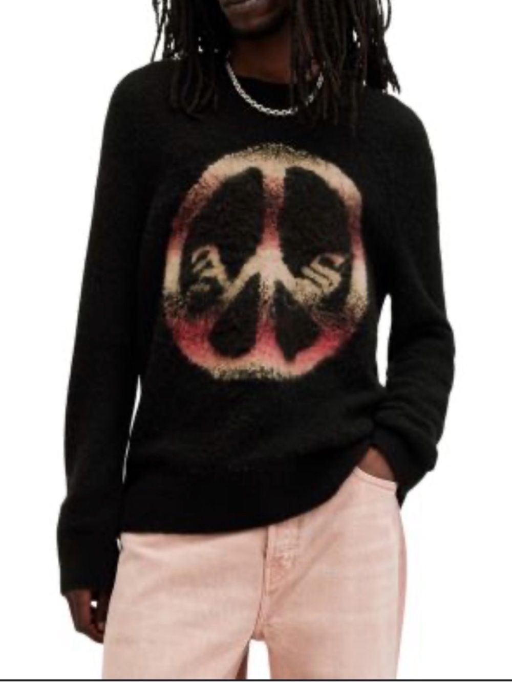ALLSAINTS Peace Graphic Oversized Fit Wool Alpaca Blend Sweater Black S